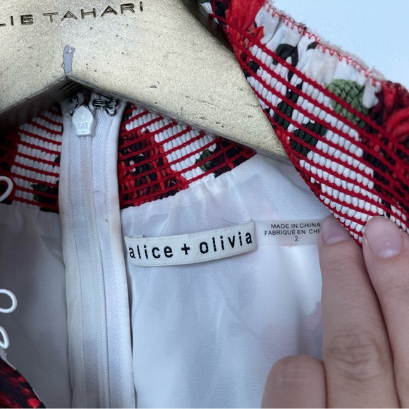 ALICE + OLIVIA Silva Floral Rose Mock Neck Midi Dress \\ 2 - Picture 9 of 13